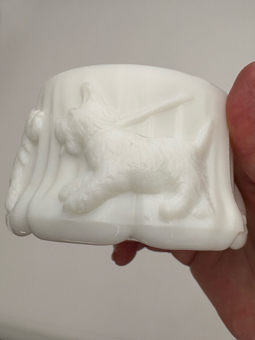 Vintage Akro Agate White Milk Glass Scottie Dog Powder Jar Trinket Dish Base